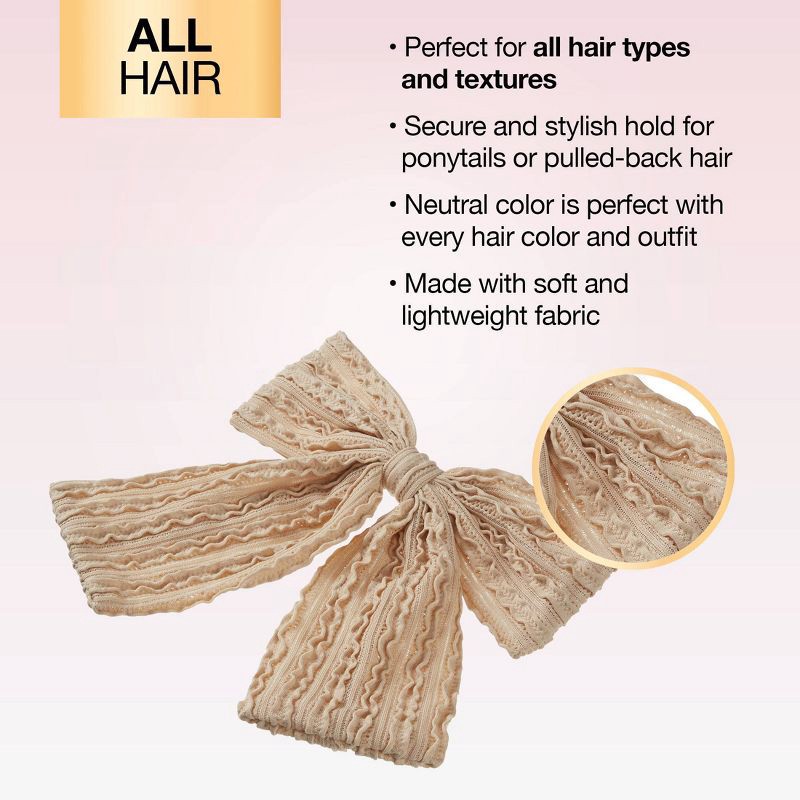 slide 5 of 7, scunci scünci Boho Chic Textured Bow Barrette - Latte - All Hair, 1 ct