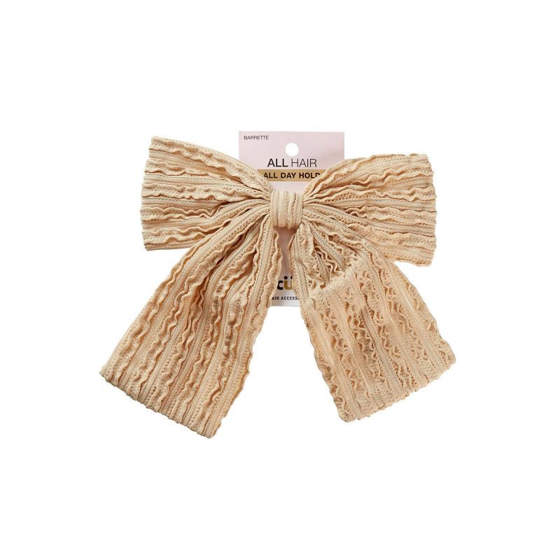 slide 1 of 7, scunci scünci Boho Chic Textured Bow Barrette - Latte - All Hair, 1 ct