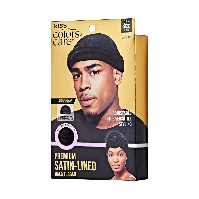 slide 3 of 4, KISS Products Colors & Care Satin Lined Halo Turban Set - Black - 3pk, 3 ct