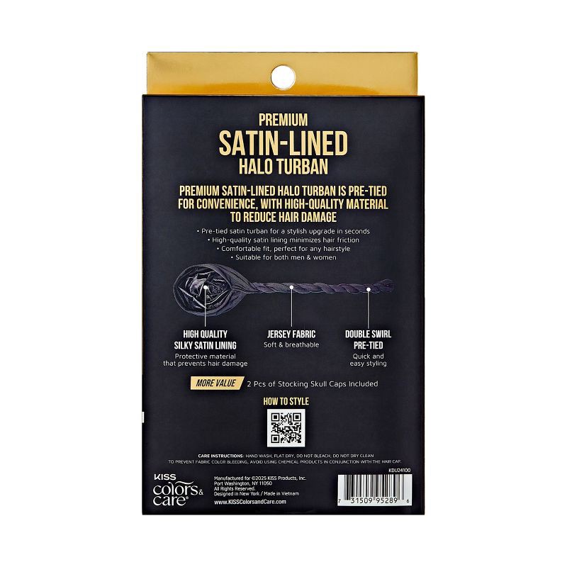 slide 4 of 4, KISS Products Colors & Care Satin Lined Halo Turban Set - Black - 3pk, 3 ct