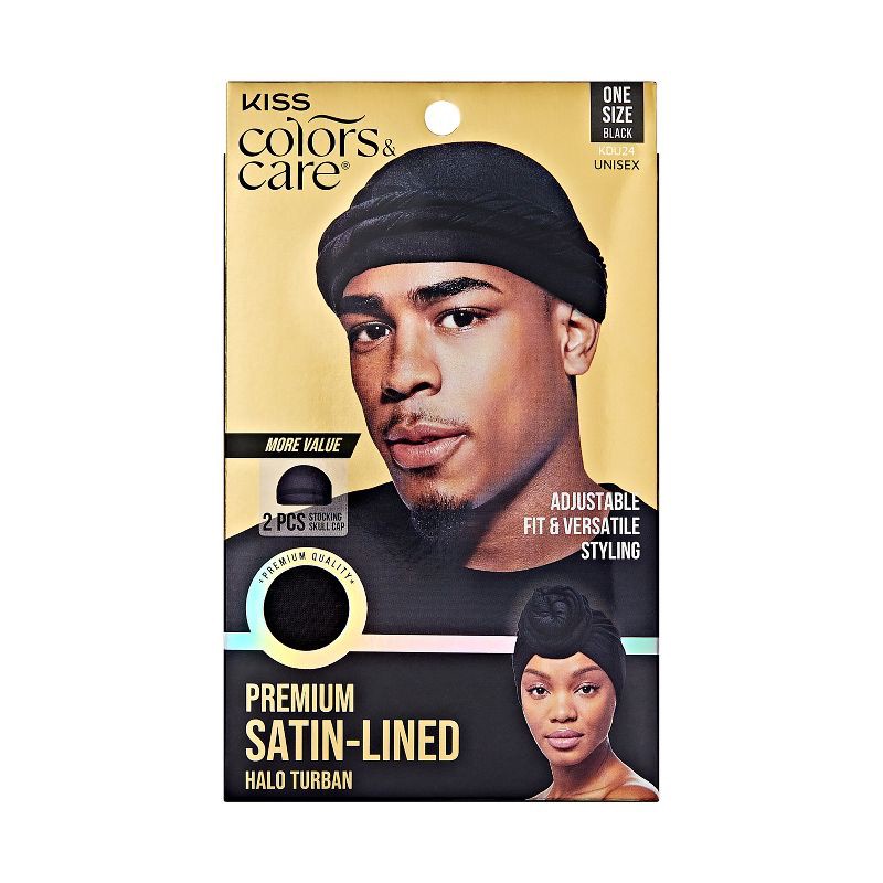slide 1 of 4, KISS Products Colors & Care Satin Lined Halo Turban Set - Black - 3pk, 3 ct