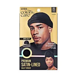 KISS Products Colors & Care Satin Lined Halo Turban Set - Black - 3pk