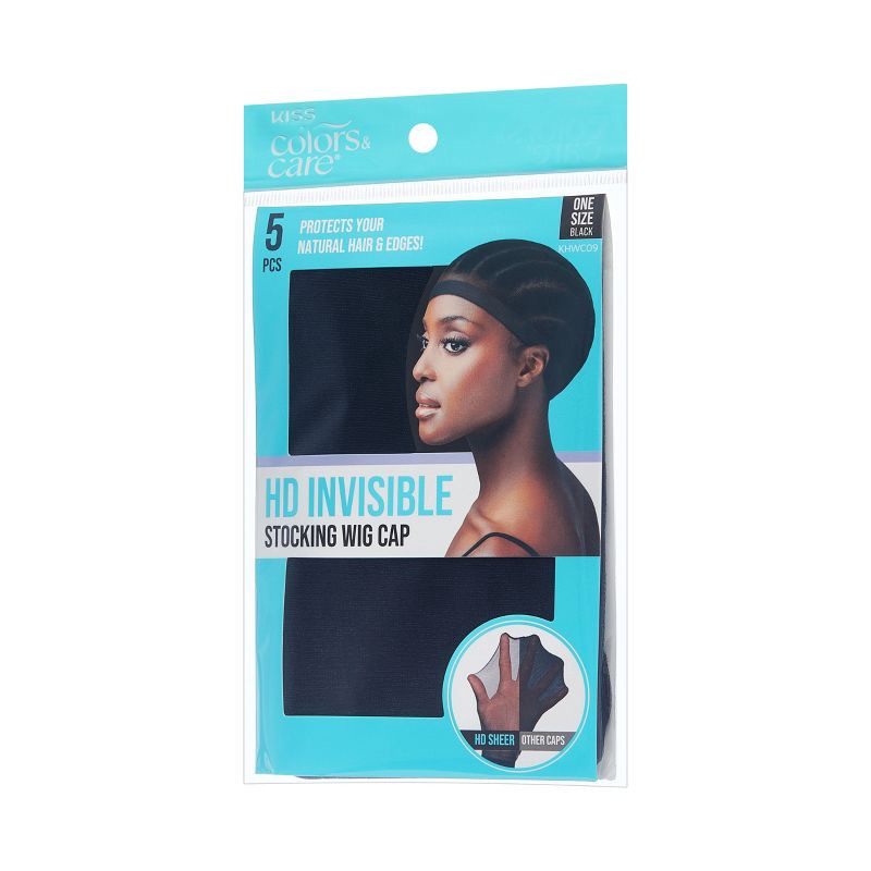 slide 2 of 3, KISS Products Colors & Care HD Invisible Wig Cap - Black - 5pk, 5 ct