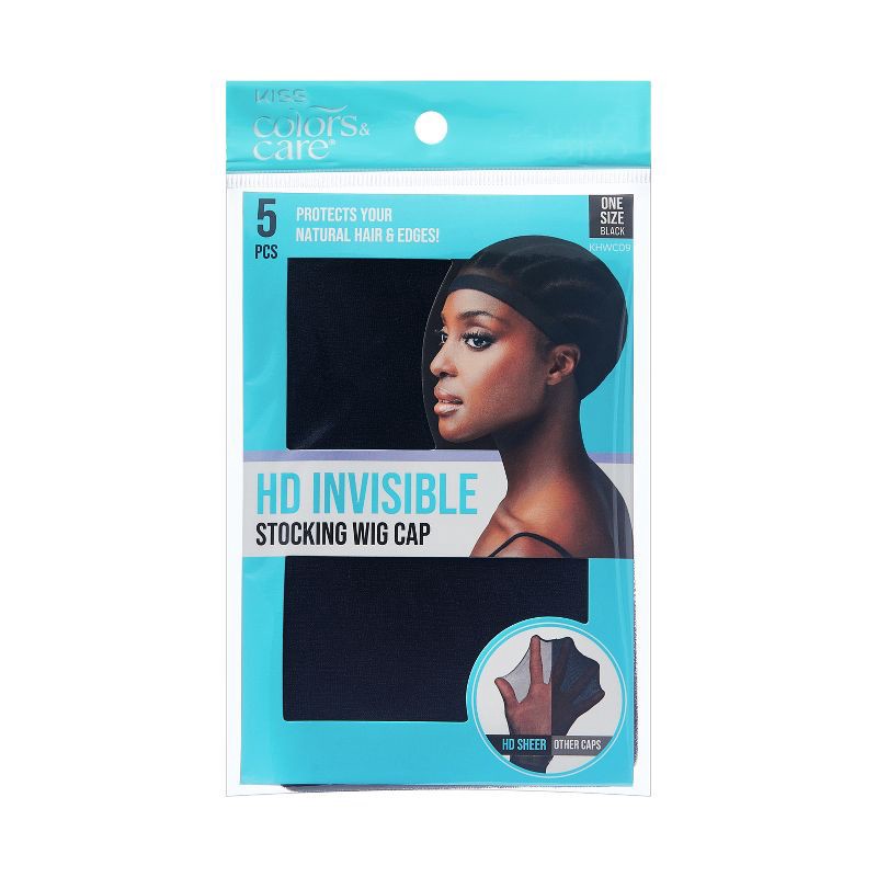 slide 1 of 3, KISS Products Colors & Care HD Invisible Wig Cap - Black - 5pk, 5 ct