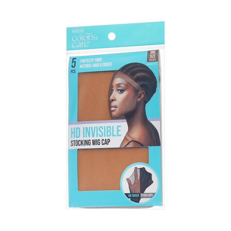 slide 2 of 3, KISS Products Colors & Care HD Invisible Wig Cap - Brown - 5pk, 5 ct