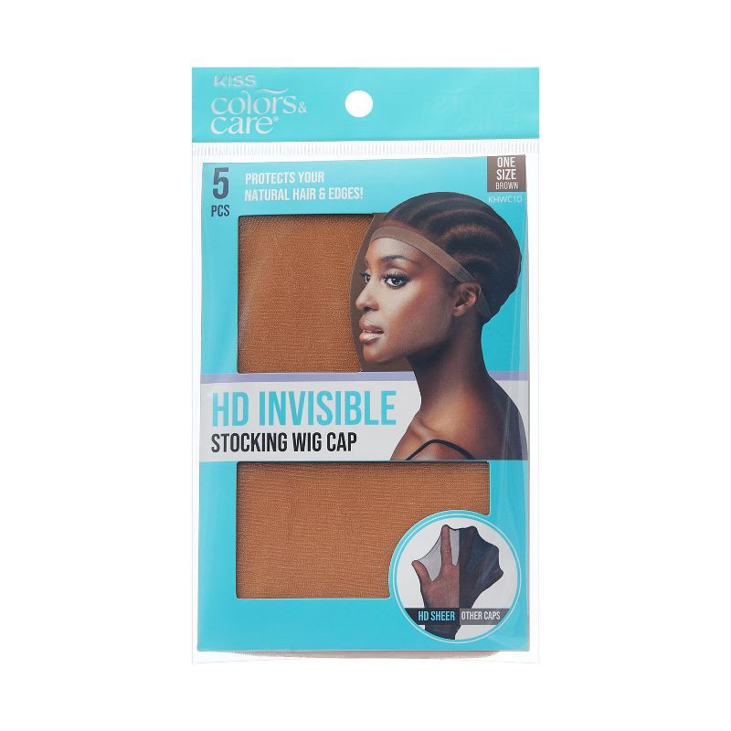 slide 1 of 3, KISS Products Colors & Care HD Invisible Wig Cap - Brown - 5pk, 5 ct