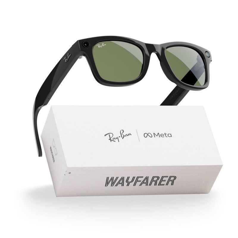 slide 1 of 9, Ray-Ban Meta Wayfarer - (Gen 1) Glasses with Meta AI, Audio, Photo, Video Compatibility - Shiny Black, Green: Bluetooth & Wi-Fi, Anti-Reflective, 1 ct