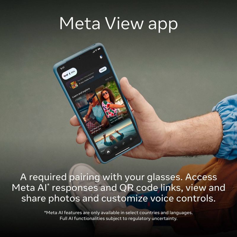 slide 9 of 9, Ray-Ban Meta Wayfarer Large - (Gen 1) Matte Black, Polarized Gradient Graphite: Bluetooth, Wi-Fi, Meta AI, 1 ct