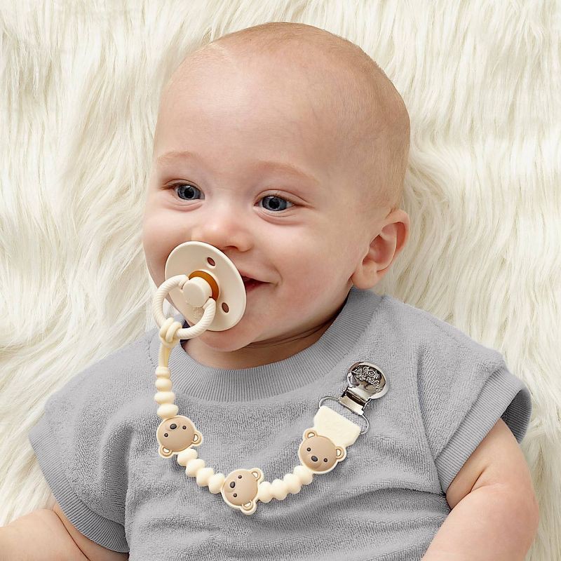 slide 3 of 6, Itzy Ritzy Beaded Pacifier Clip - Universal Fit, Silicone Holder - Bear, 1 ct