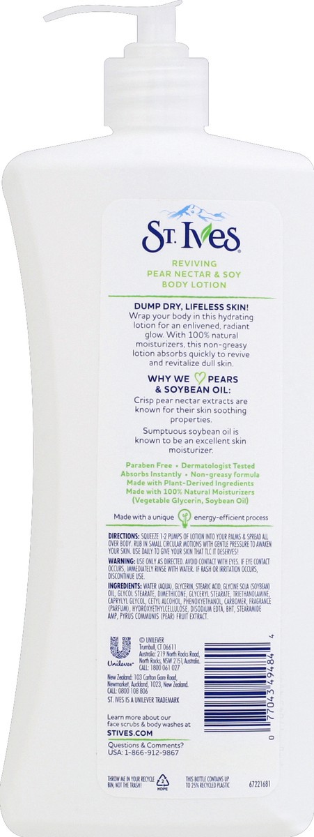 slide 6 of 6, St. Ives Refresh And Revive Pear Nectar And Soy Body Lotion, 21 oz