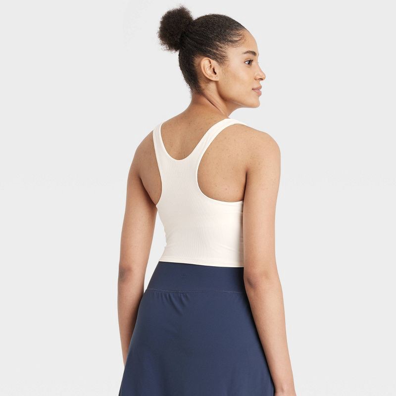 slide 3 of 5, Women's Everyday Soft Light Support Rib Squareneck Cropped Sports Bra - All In Motion™ Cream XXL: Moisture Wicking, Removable Cup, 1 ct