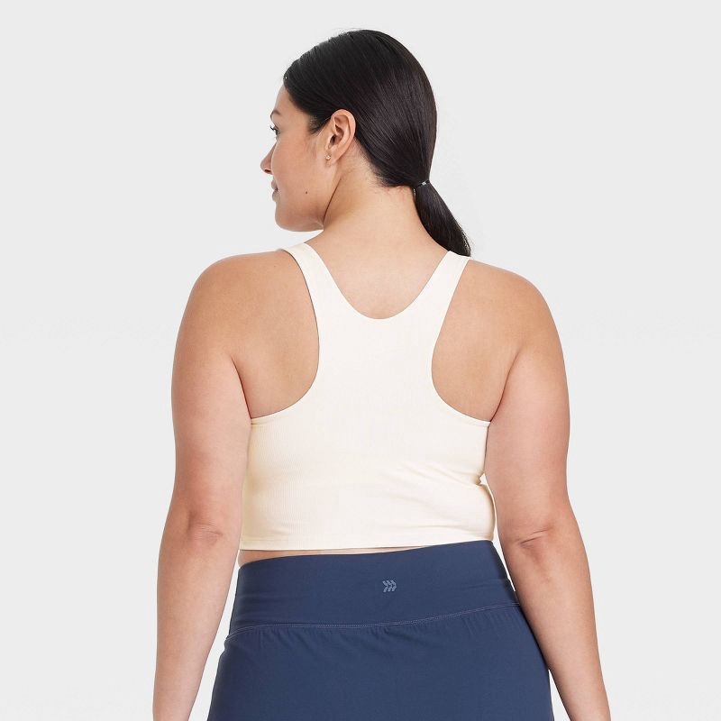 slide 4 of 5, Women's Everyday Soft Light Support Rib Squareneck Cropped Sports Bra - All In Motion™ Cream XXL: Moisture Wicking, Removable Cup, 1 ct