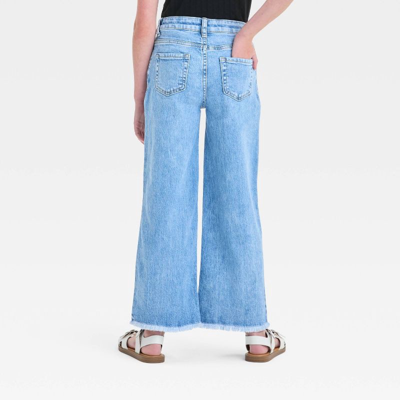 slide 2 of 4, Girls' Mid-Rise Floral Embroidery Wide Leg Jeans - Cat & Jack™ Light Wash 5: Adjustable Waistband, Stretch, Machine Washable, 1 ct