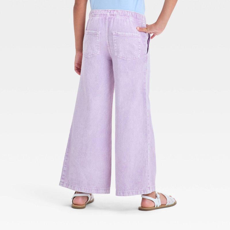 slide 2 of 3, Girls' Mid-Rise Pull-On Wide Leg Denim Pants - Cat & Jack™ Lilac Purple M: Elastic Waist, 22" Inseam, 1 ct