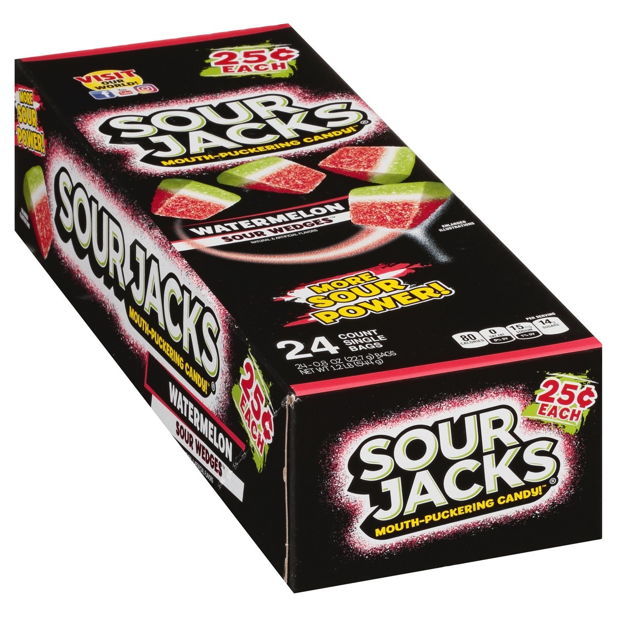 slide 6 of 11, Sour Jacks Sour Wedges 24 Pack Mouth-Puckering Watermelon Candy 24 ea, 24 ct