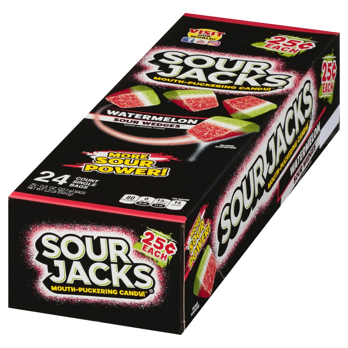 slide 2 of 11, Sour Jacks Sour Wedges 24 Pack Mouth-Puckering Watermelon Candy 24 ea, 24 ct