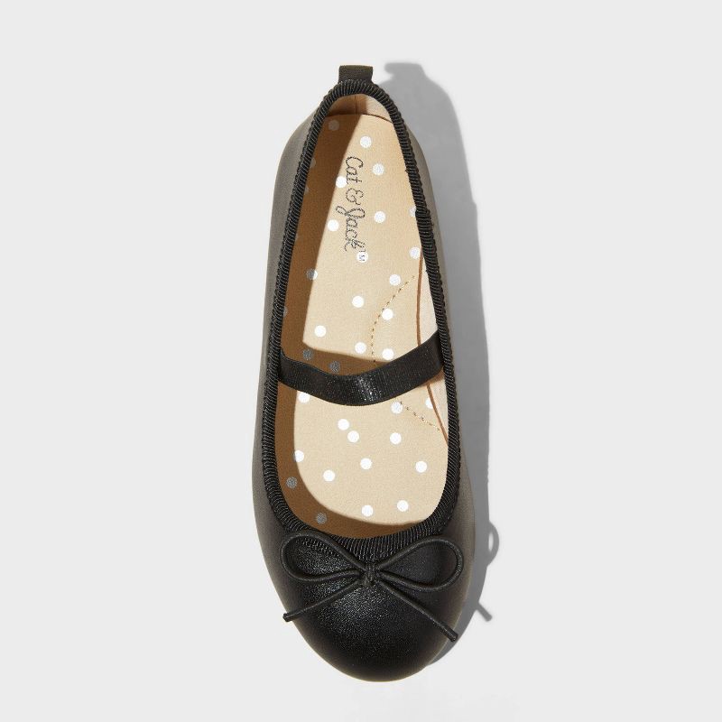 slide 3 of 4, Toddler Nora Slip-On Ballet Flats - Cat & Jack™ Black 8T: Elastic Gore, Adjustable Strap, Recycled PET Upper, Flocked Outsole, 1 ct