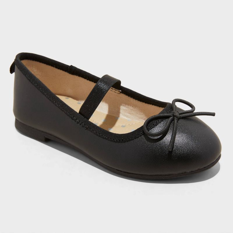 slide 1 of 4, Toddler Nora Slip-On Ballet Flats - Cat & Jack™ Black 10T: Adjustable Elastic Strap, Closed Round Toe, 1 ct