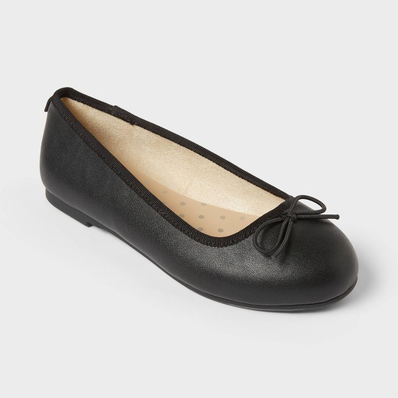 slide 1 of 4, Kids' Diana Slip-On Ballet Flats - Cat & Jack™ Black 3: Memory Foam Insole, Closed Round Toe, 1 ct