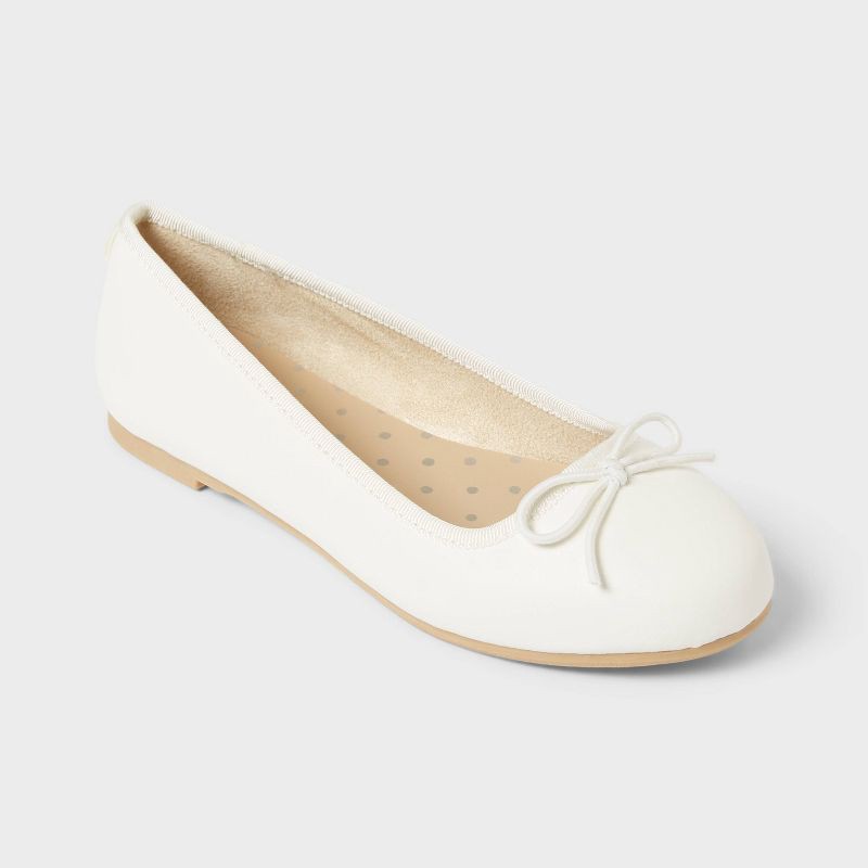 slide 1 of 4, Kids' Diana Slip-On Ballet Flats - Cat & Jack™ White 1: Memory Foam Insole, Recycled PET Upper, Closed Round Toe, 1 ct