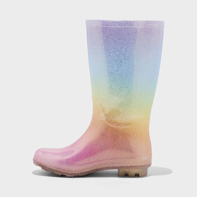 slide 2 of 3, Kids' Cece Glitter Rain Boots - Cat & Jack™ 2: Ombre Design, Pull-On, Removable Sock Liner, 1 ct
