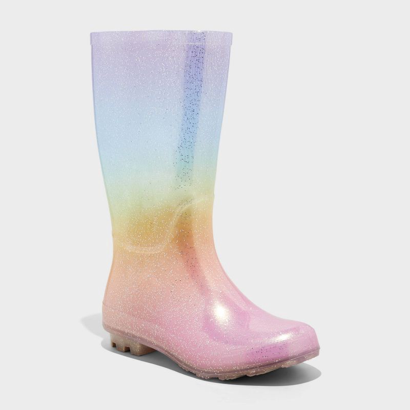 slide 1 of 3, Kids' Cece Glitter Rain Boots - Cat & Jack™ 2: Ombre Design, Pull-On, Removable Sock Liner, 1 ct