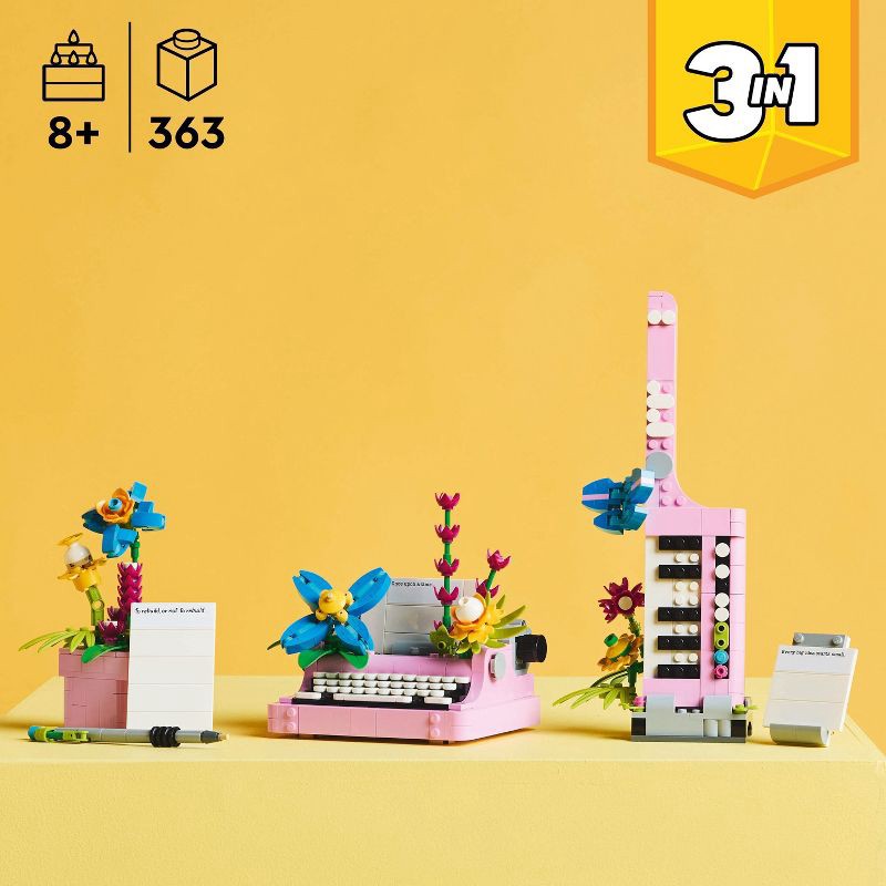 slide 2 of 7, LEGO Creator 3 in 1 Typewriter with Flowers Building Toy with 3 Options Flowerpot or Keytar 31169, 1 ct