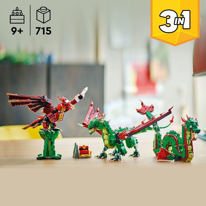 slide 2 of 6, LEGO Creator 3 in 1 Medieval Dragon Building Toy with 3 Options Sea Serpent or Phoenix 31161, 1 ct