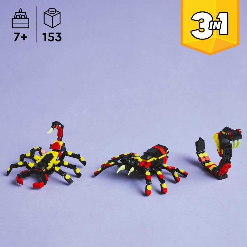 slide 2 of 6, LEGO Creator 3 in 1 Wild Animals Surprising Spider Building Toy with 3 Options Scorpion or Snake 31159, 1 ct