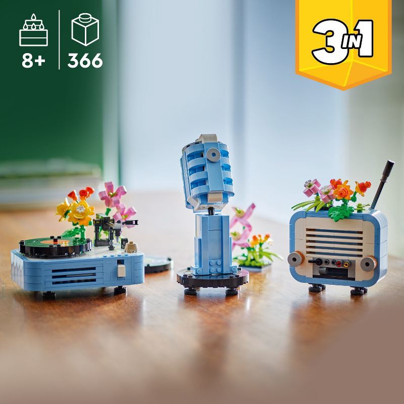 slide 2 of 7, LEGO Creator 3 in 1 Record Player with Flowers, 3 Building Options, Record Player, Radio, or Microphone, Christmas Gift for Kids' - 31172, 1 ct