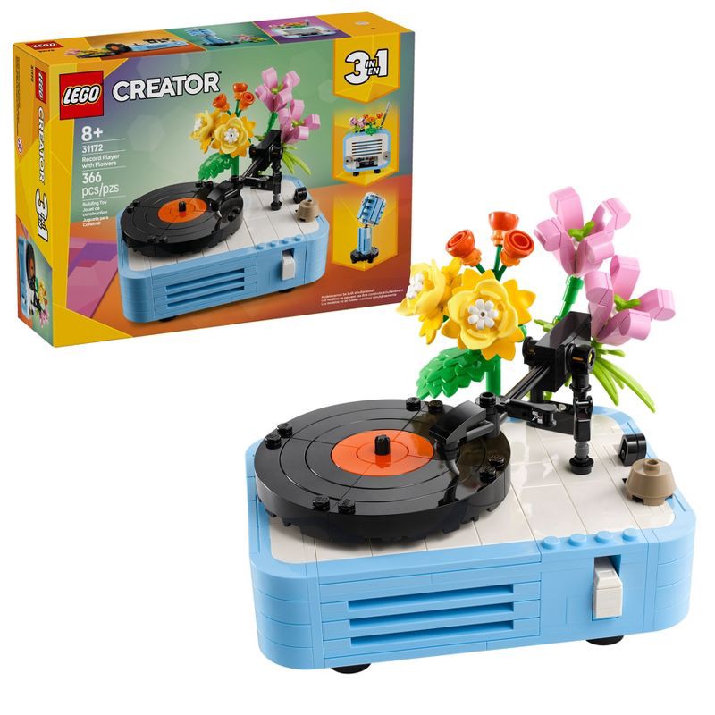 slide 1 of 7, LEGO Creator 3 in 1 Record Player with Flowers, 3 Building Options, Record Player, Radio, or Microphone, Christmas Gift for Kids' - 31172, 1 ct