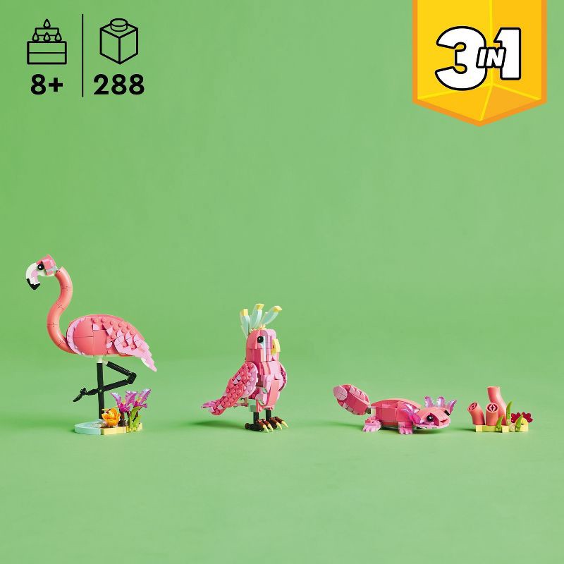 slide 2 of 6, LEGO Creator 3 in 1 Wild Animals: Pink Flamingo Toy with 3 Building Options, Pink Flamingo, Cockatoo or Axolotl 31170, 1 ct