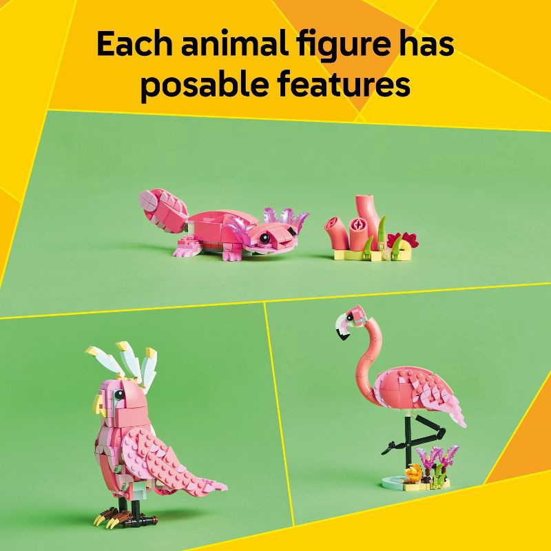slide 4 of 6, LEGO Creator 3 in 1 Wild Animals: Pink Flamingo Toy with 3 Building Options, Pink Flamingo, Cockatoo or Axolotl 31170, 1 ct