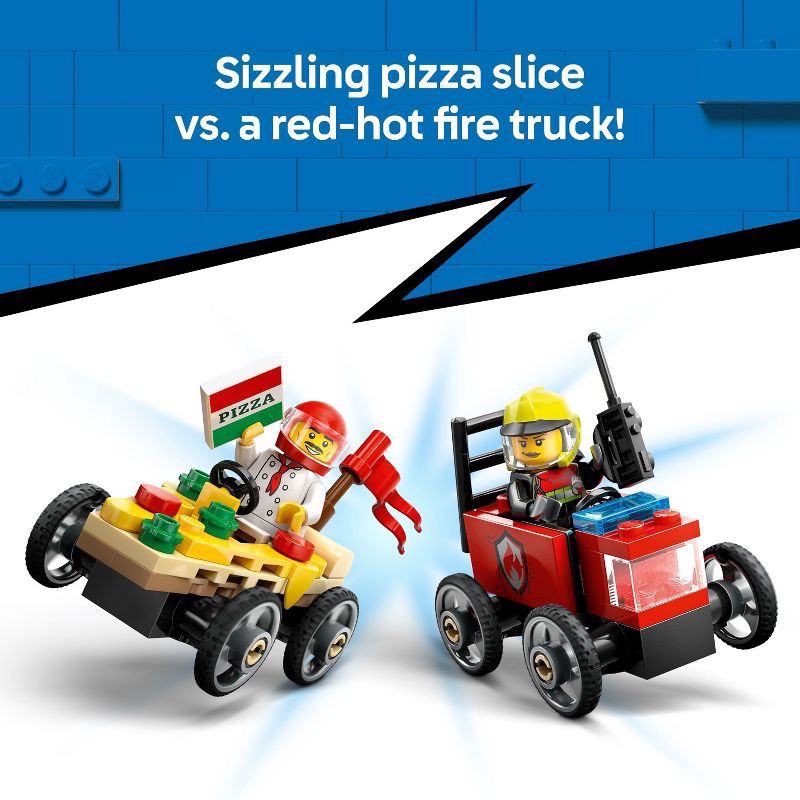 slide 3 of 7, LEGO City Pizza vs. Fire Truck Race Car Pack Building Toy with Chef & Firefighter Minifigures 60458, 1 ct