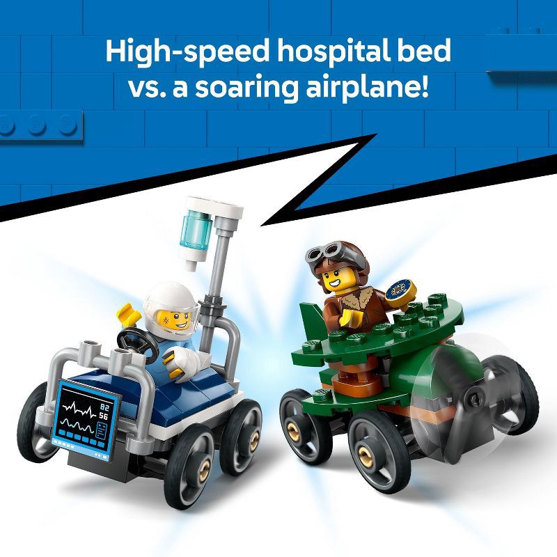 slide 3 of 7, LEGO City Airplane vs. Hospital Bed Race Car Pack Building Toy 60459, 1 ct