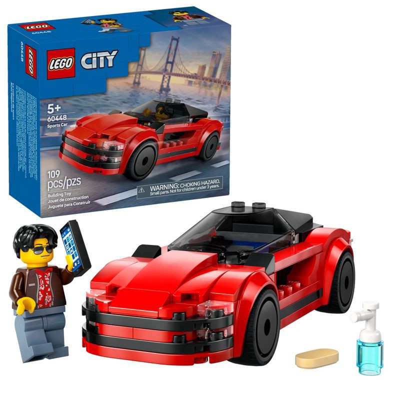 slide 1 of 7, LEGO City Red Sports Car Building Toy with Driver Minifigure 60448, 1 ct