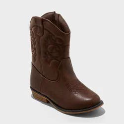 Toddler Girls' Memphis Western Boots - Cat & Jack™ Cognac 6T: Mid Calf, Zipper Closure, Almond Toe, Textured Outsole