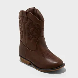 Toddler Girls' Memphis Western Boots - Cat & Jack™ Cognac 8T: Mid Calf, Zipper Closure, Almond Toe, Textured Outsole