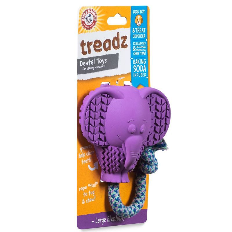 slide 3 of 5, Arm & Hammer 3.34" Treadz Large Elephant Dog Rope Plush Toy - Purple, 1 ct