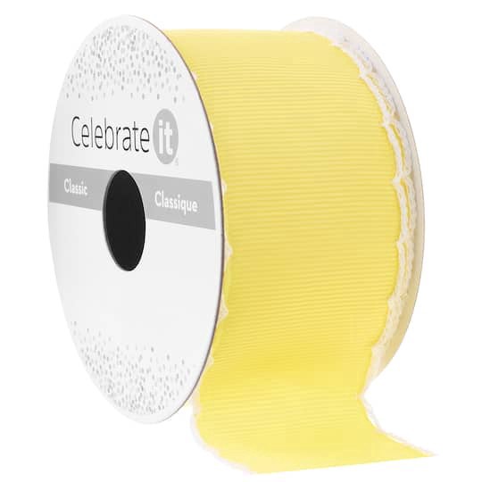 slide 1 of 2, 1.5" X 3yd. Grosgrain Yellow Stitched Edge Solid Ribbon By Celebrate It Classic, 1.5 in x 3 yd