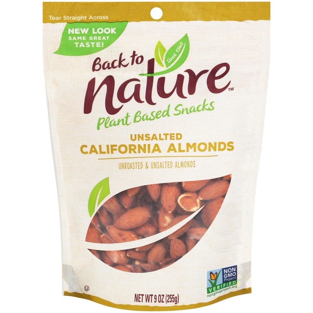 slide 1 of 1, Back to Nature Unsalted California Almonds, 9 oz