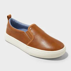Kids&#x27; Rune Slip-On Sneakers - Cat &amp; Jack™ Cognac 2: Faux Leather, Non-Marking Sole, Closed Round Toe