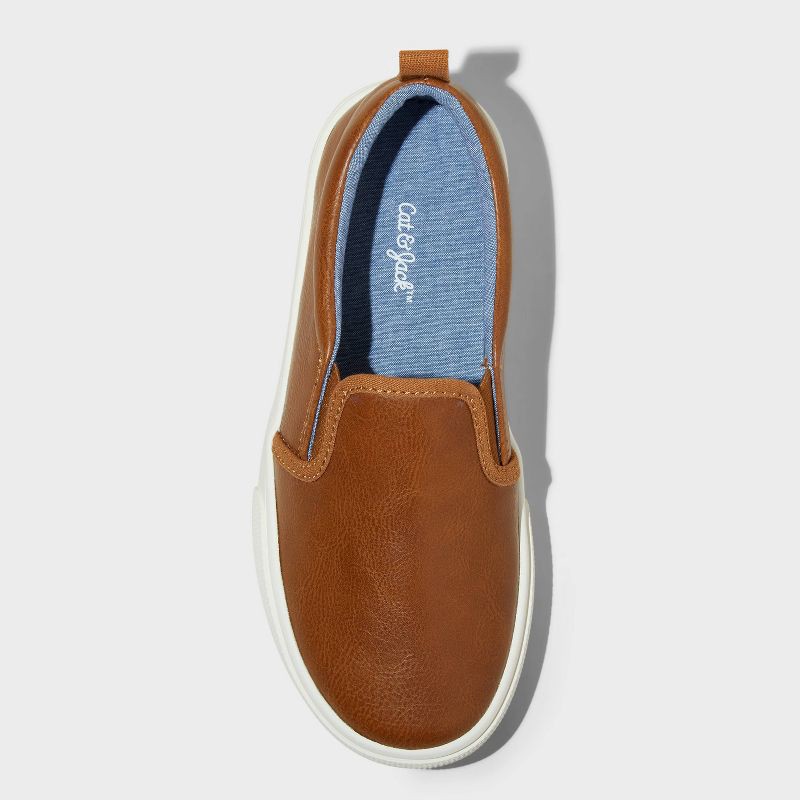 slide 3 of 4, Kids' Rune Slip-On Sneakers - Cat & Jack™ Cognac 4: Faux Leather, Non-Marking Sole, Closed Round Toe, Low Top Design, 1 ct