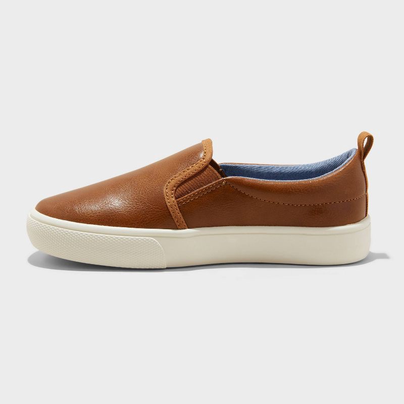 slide 2 of 4, Kids' Rune Slip-On Sneakers - Cat & Jack™ Cognac 5: Faux Leather, Non-Marking Sole, Closed Round Toe, 1 ct