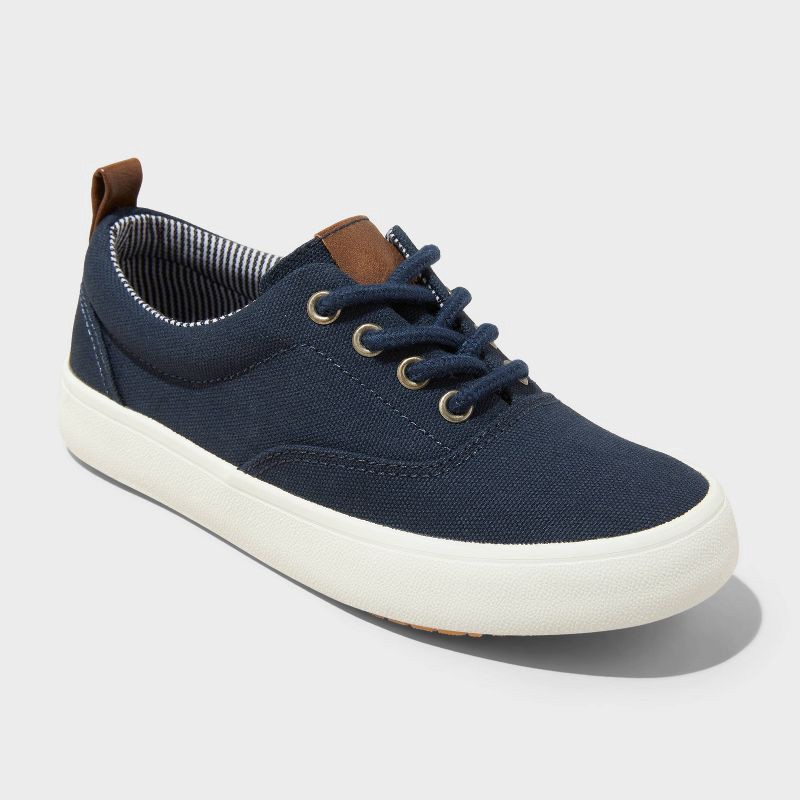 slide 1 of 4, Kids' Jett Low Top Sneakers - Cat & Jack™ Navy Blue 1: Lace Up, Padded Collar, Flocked Outsole, 1 ct