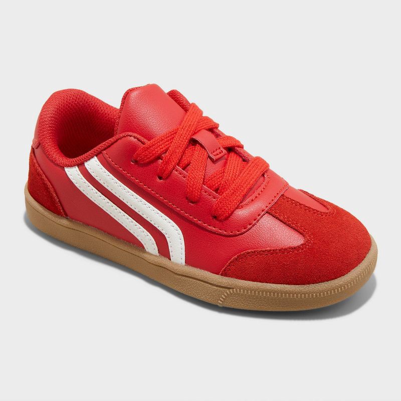 slide 1 of 4, Kids' Boston Court Sneakers - Cat & Jack™ Red 13: Lace Up, Faux Leather, Non Marking Sole, Closed Round Toe, Low Top, 1 ct
