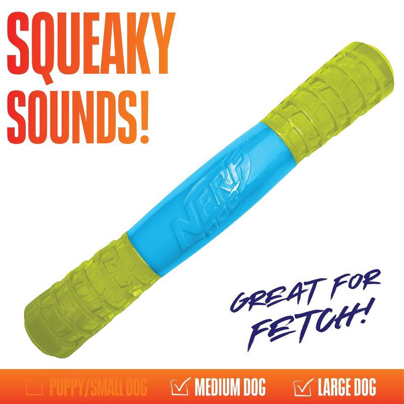 slide 4 of 5, NERF 2" TPR EXO Squeak Dog Stick Toy, 1 ct