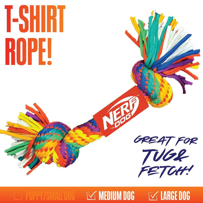 slide 4 of 5, NERF 2" T-Shirt with 2 Knots Dog Rope Toy, 1 ct