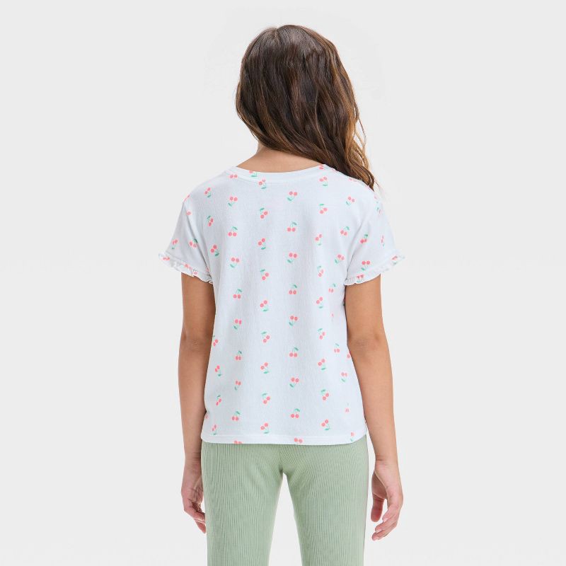 slide 2 of 3, Girls' Short Sleeve Textured Knit 'Cherries' T-Shirt - Cat & Jack™ Cream XL: Ruffle Sleeve, 1 ct