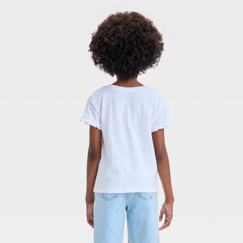 slide 2 of 3, Girls' Short Sleeve Textured Knit T-Shirt - Cat & Jack™ White XL: Ruffle Crew Neck, Midweight Jersey, 1 ct